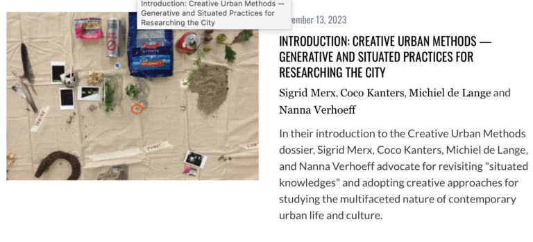 Special issue in Mediapolis: Creative Urban Methods – Michiel de Lange